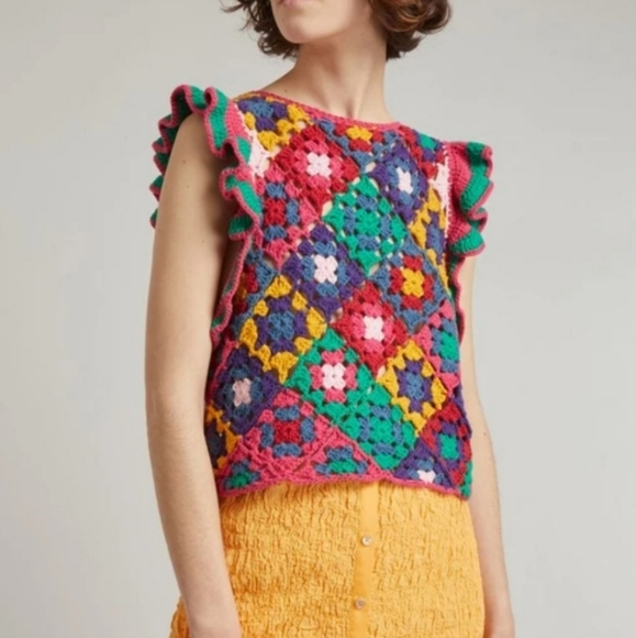 New FARM RIO Crochet Flutter Sleeve Top Size S - Picture 6 of 14